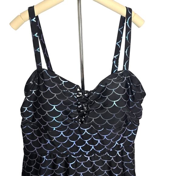 Torrid Scoop Neck Long Swim Dress Mermaid Size 2 Metallic Shimmer. - Picture 3 of 8